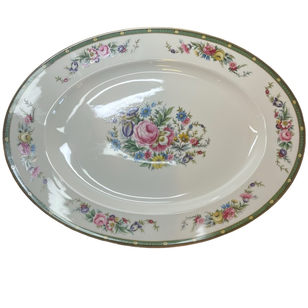 Rosenthal Valencia Platter Green on Ivory with Floral transfers, French Look